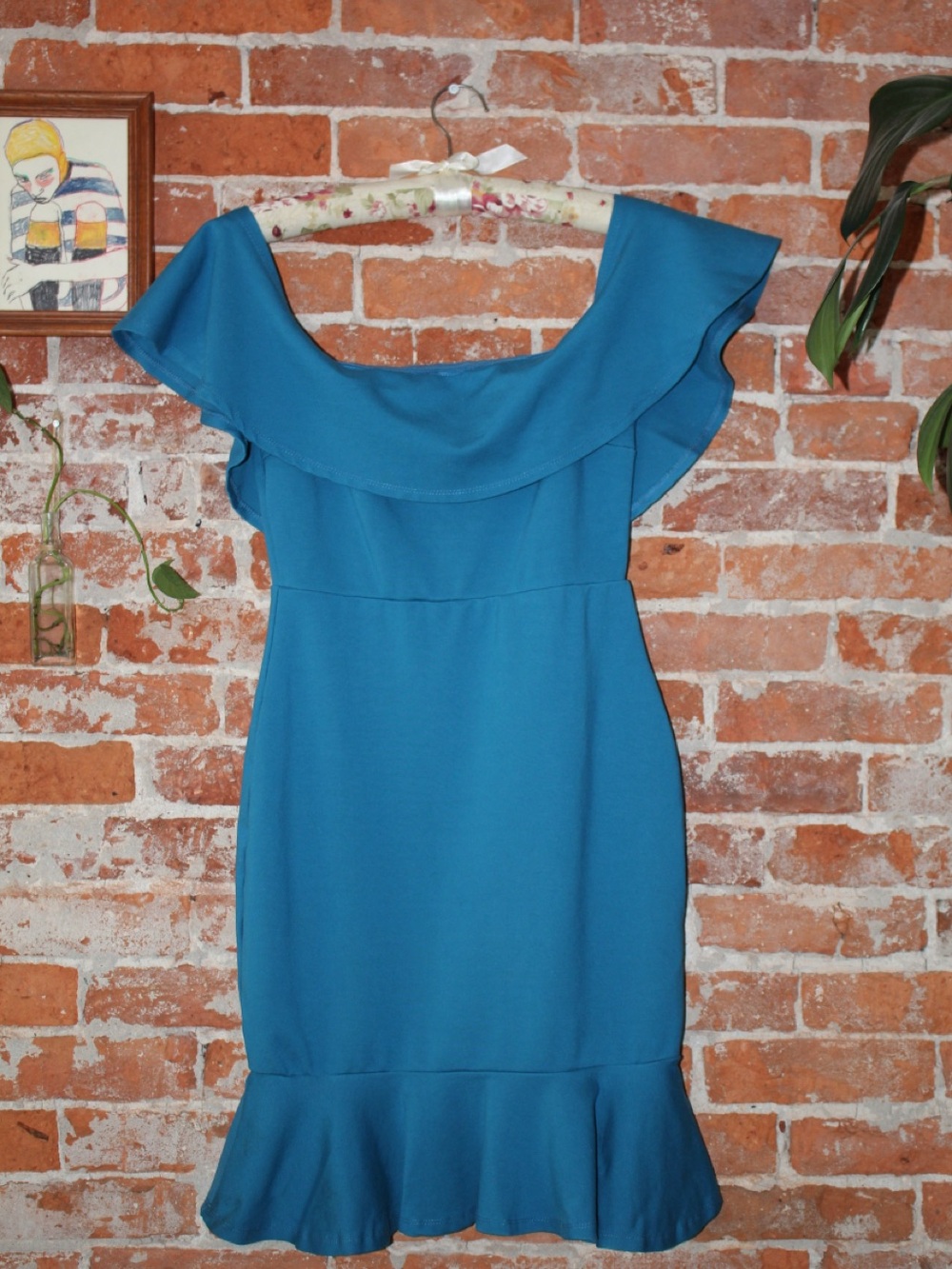Lulu's Teal One-Shoulder Ruffle Dress